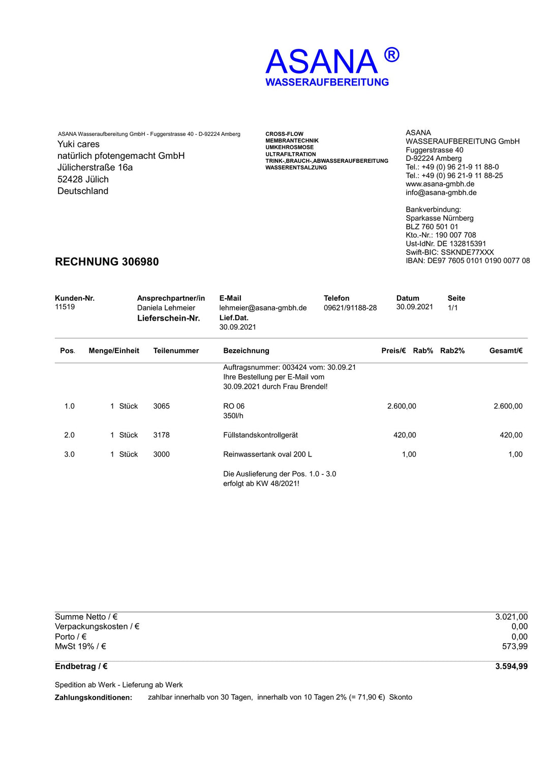 ASANA RO 06 Umkehrosmoseanlage 350 l/h mit 200-Liter-Tank – nie in Betrieb, Baujahr 2021