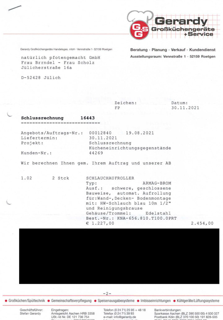 Progastro Knauss Schlauchaufroller Edelstahl 10 m, 200 bar, mit Reinigungsbrause – gebraucht, Baujahr 2021