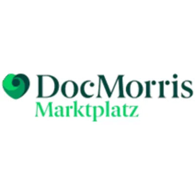 Das Logo von DocMorris Marktplatz zeigt einen grünen Schriftzug mit einem Herzsymbol links neben dem Namen.
