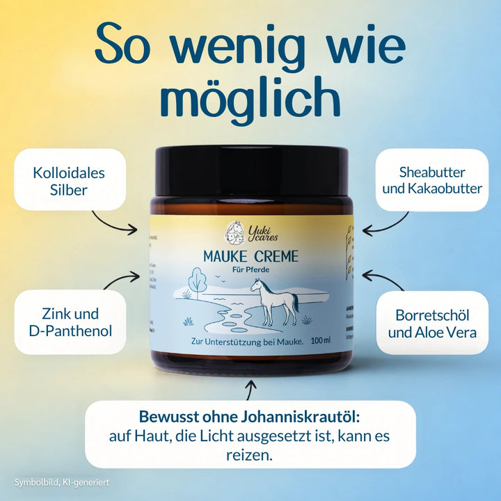 Inhaltsstoffe der Maukecreme: kolloidales Silber, Zink, D-Panthenol, Shea- und Kakaobutter, Borretschöl, Aloe Vera, ohne Johanniskrautöl