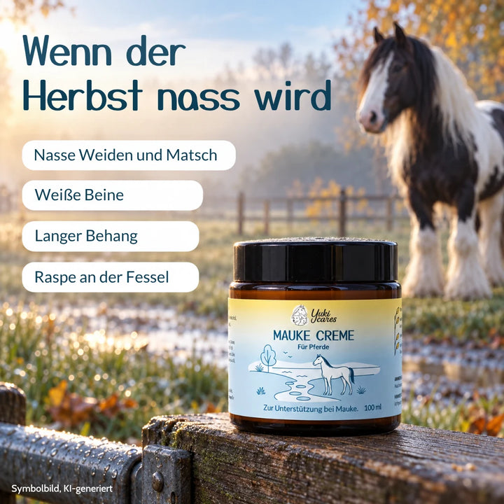 Maukecreme für nasse Herbsttage: nasse Weiden, weiße Beine, langer Behang, Raspe an der Fessel