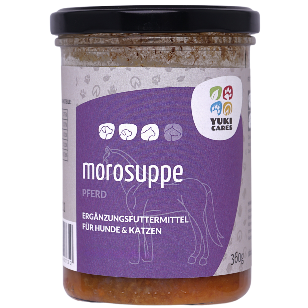 Morosuppe mit Pferdefleisch im Schraubglas mit Etikett