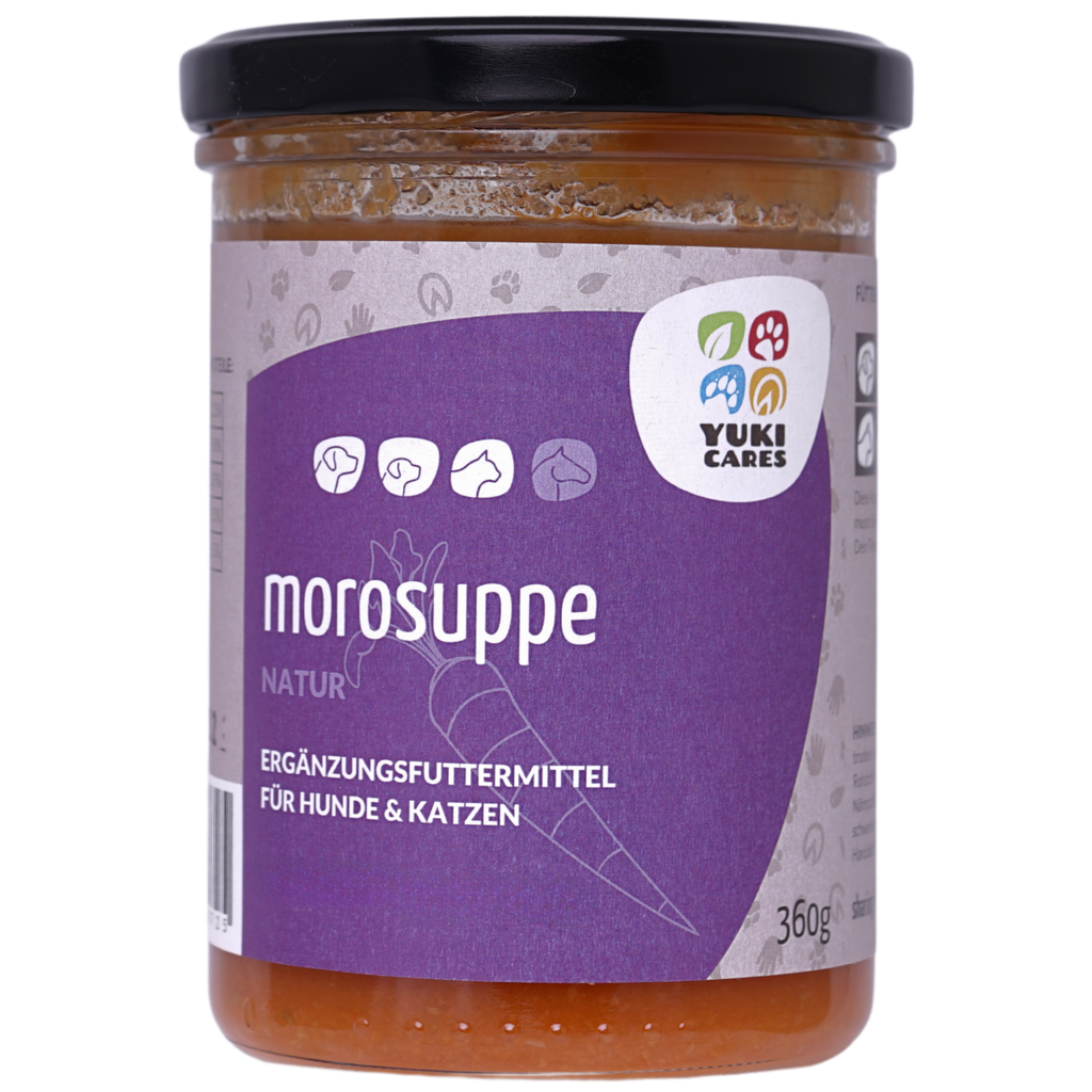 Morosuppe mit Etikett im Schraubglas mit schwarzem Deckel