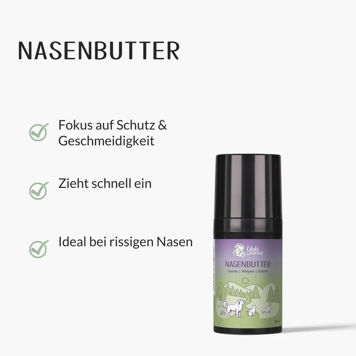Die Nasenbutter für Hunde wird mit Fokus auf Schutz und Geschmeidigkeit beworben und ist ideal für rissige Nasen.