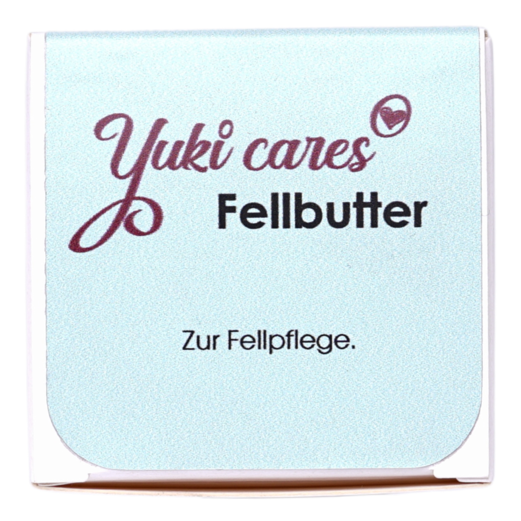 Fellbutter Pappbox mit blauem Etikett