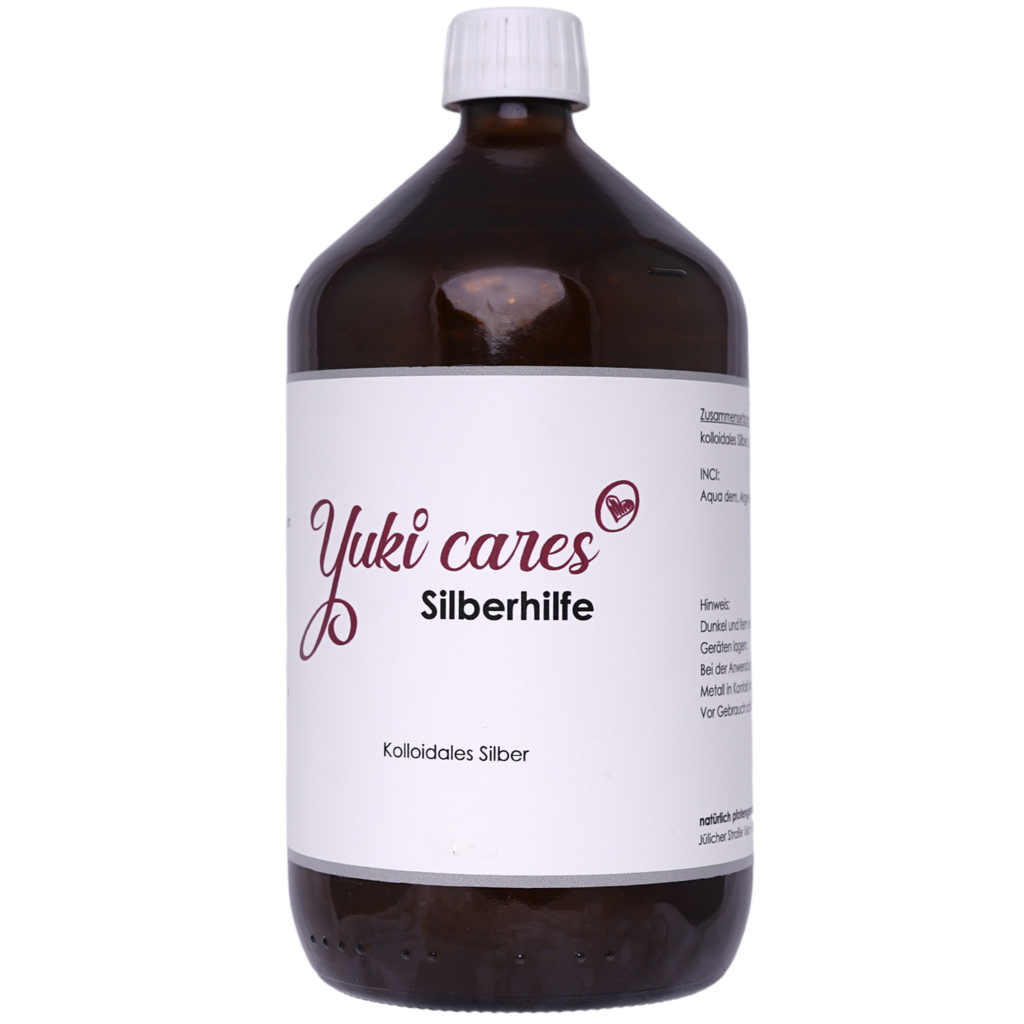 1000ml Braunglasflasche und weißem Etikett mit grauem Rahmen